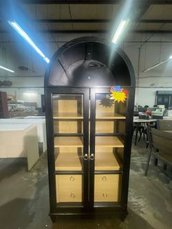 Kitchen Pantry Cabinet, 71" Arched Storage Cabinets Tall Pantry, Bookshelf, with Large Drawers, Shelves and Glass Doors, Farmhouse Cupboard, for Livin