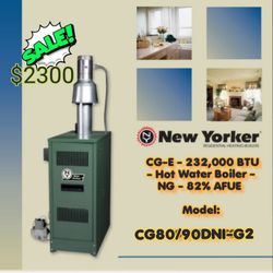 New Yorker CG-E - 232,000/266000 BTU - Hot Water Boiler - NG - 82% AFUE - Chimney Vented - Up to 2,000 Ft.
Model:
CG80/90DNI-G2
