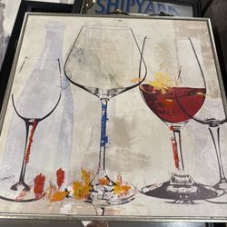 Framed Canvas Wine Painting $25