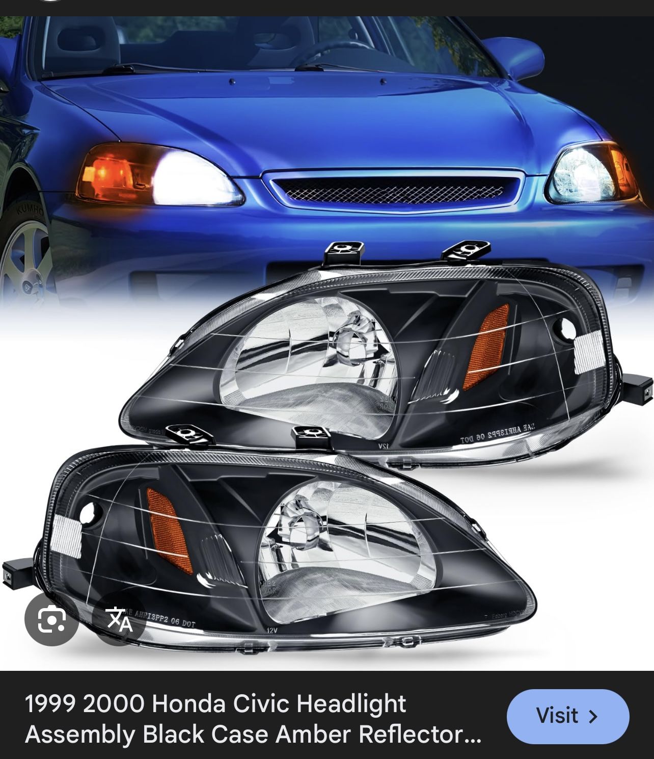 Clear Fits Honda Civic EK EJ LX EX SI Headlights Headlamps Pair 99-00