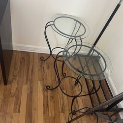 Set of 2 glass and wrought iron side tables $75