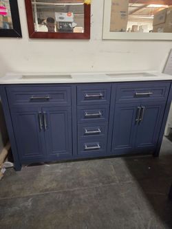 Beautiful 60-Inch Navy Blue Double Sink Bathroom Vanity