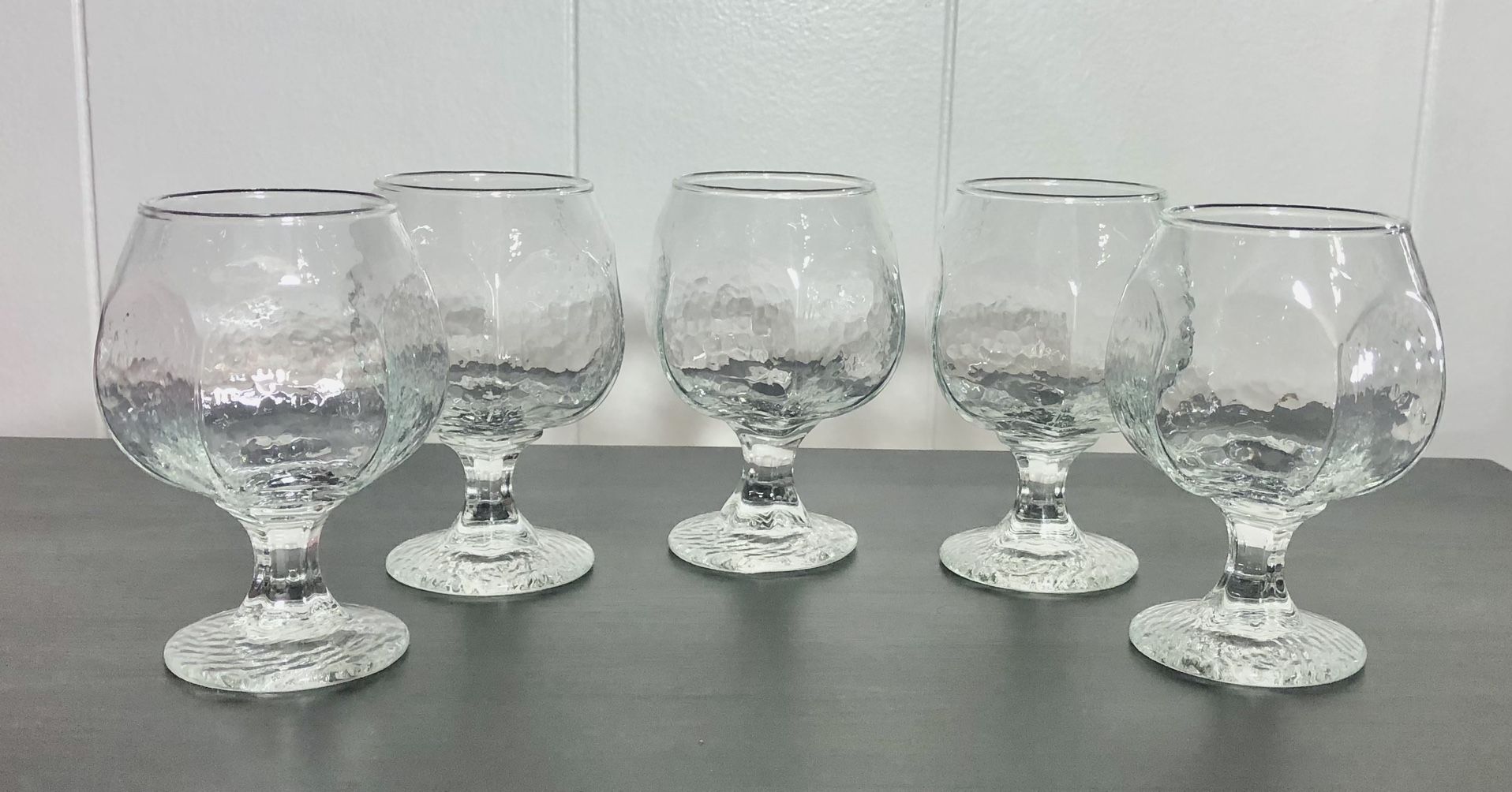 5 Vintage Libbey Chivalry Clear Brady Snifters, Cognac Glasses 6 Panel