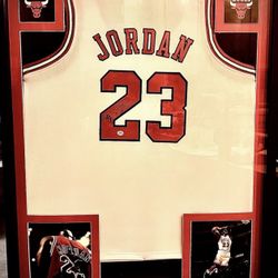Framed Michael Jordan Signed Jersey Chicago Bulls #23 Autographed W/ COA White