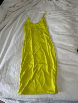 Neon Yellow Satin Slip Midi Dress