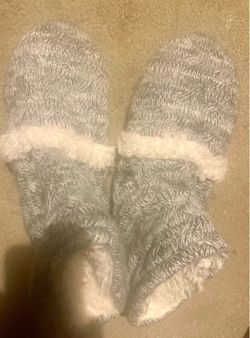 Gray and white boot slippers size 8