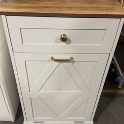 Tilt Out Trash Cabinet,10 Gallon Hidden Wooden Bin Cabinets, Laundry Hamper with Drawers, for Kitchen, Dining Room, White  