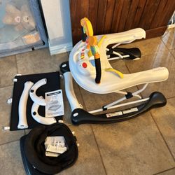 , 5-in-1 Baby Walkers for Boys and Girls 6-12 Months with Bouncer, Removable Footrest, Feeding Tray & Music, Foldable & Adjustable Activity Walker for