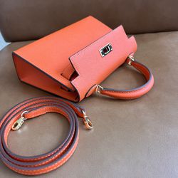Hermes H Mini Kelly Bag Orange Color Golden Hardware Crossbody Shoulder Purse Handbag O