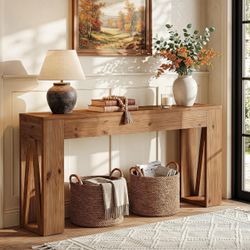 Rustic Wood Console Table with X-Frame Legs