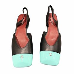 Chanel black & blue slingback heels