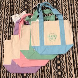 Trader Joes Mini Pastel Canvas Tote Bags