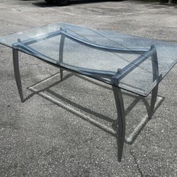 Chrome Large Modern Glass Top Dining Table or Office Computer Work Desk! Great condition! 60x36x30in 