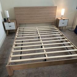 Queen Size Bed Frame Set Nightstands & Table Lamps- Mattress Optional 