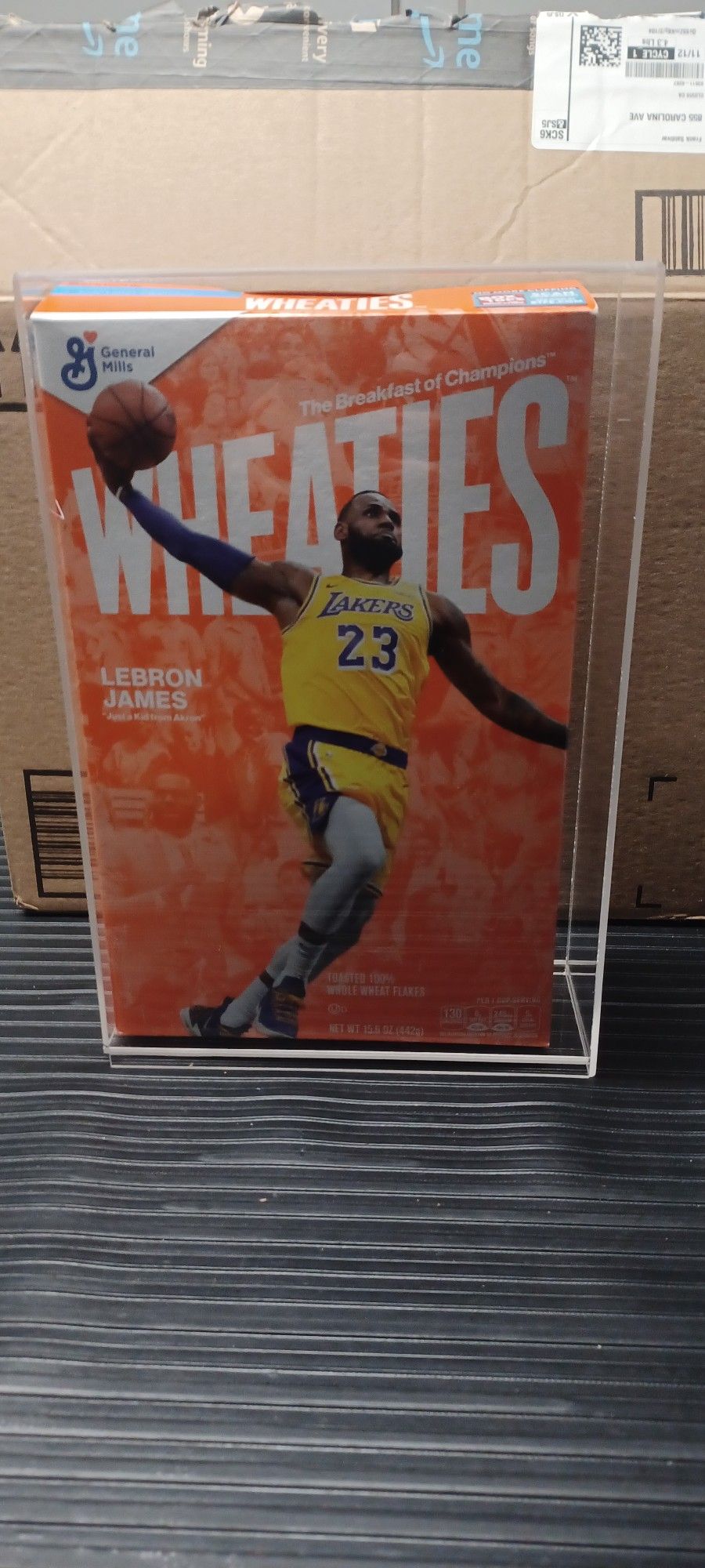 LEBRON JAMES COLLECTBLE WHEATES BOX IN A WALL DISPLAY CASE