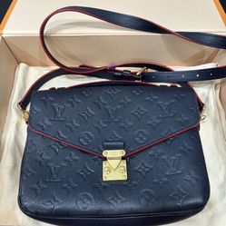 LOUIS VUITTON Marine Rouge Monogram Empreinte Leather Pochette Metis Bag