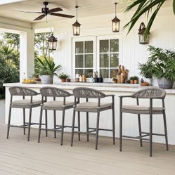 4X Gray Color 24” Woven Rope Barstools 