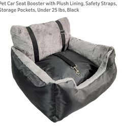 Pet Car Seat Booster with Plush Lining, Safety Straps, Storage Pockets, Under 25 lbs, Black
