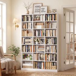 86" H Triple Wide Bookshelf and Bookcase, 7 Tier Tall Bookshelf with Storage, Large Bookcase with 21 Open Display Storage Shelves, Wood Book Shelf Med