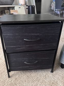 Black 2-Drawer Nightstand / End Table – Faux Wood Fabric Drawers