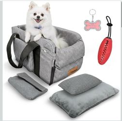 Center Console Dog Car Seat for Small Dogs & Puppies - Console Travel Carrier with Built-in Safety Leash