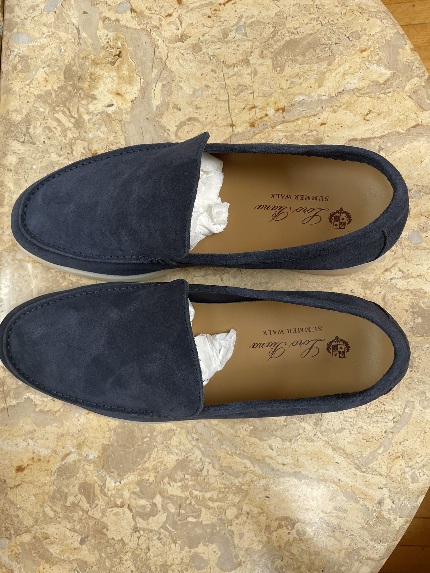 Loro Piana Men Suede Summer Walk Loafer Navy Blue Size 44