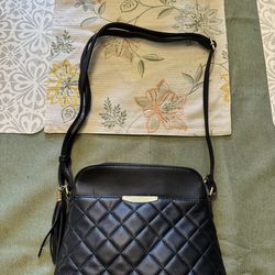 Quilted Black Crossbody Bag with Tassel Detail