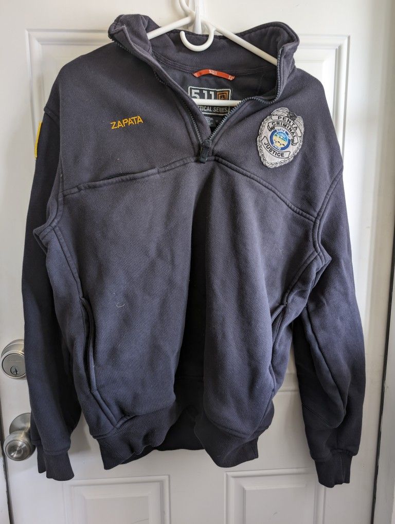 Extra Heavy Dark Blue Sweatshirt Fleece Lined by 5.11 Tactical Series Medium 38-40, Penta Criminal Justice. Zapata on Front Two Extra Deep Pockets, Do
