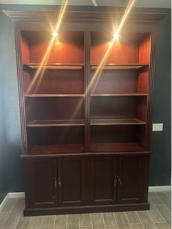 2  pcs wood and glass bookshelf
