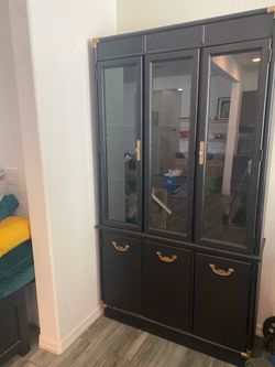 Wooden hutch with light inside