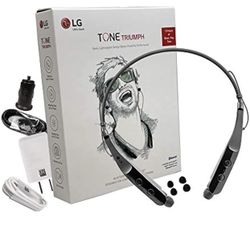 LG Tone HBS-510 Triumph Black - Bluetooth Wireless Stereo Headset 510 with 1.2Amp Quick Wall/Car Charger (US Retail Packing Kit)