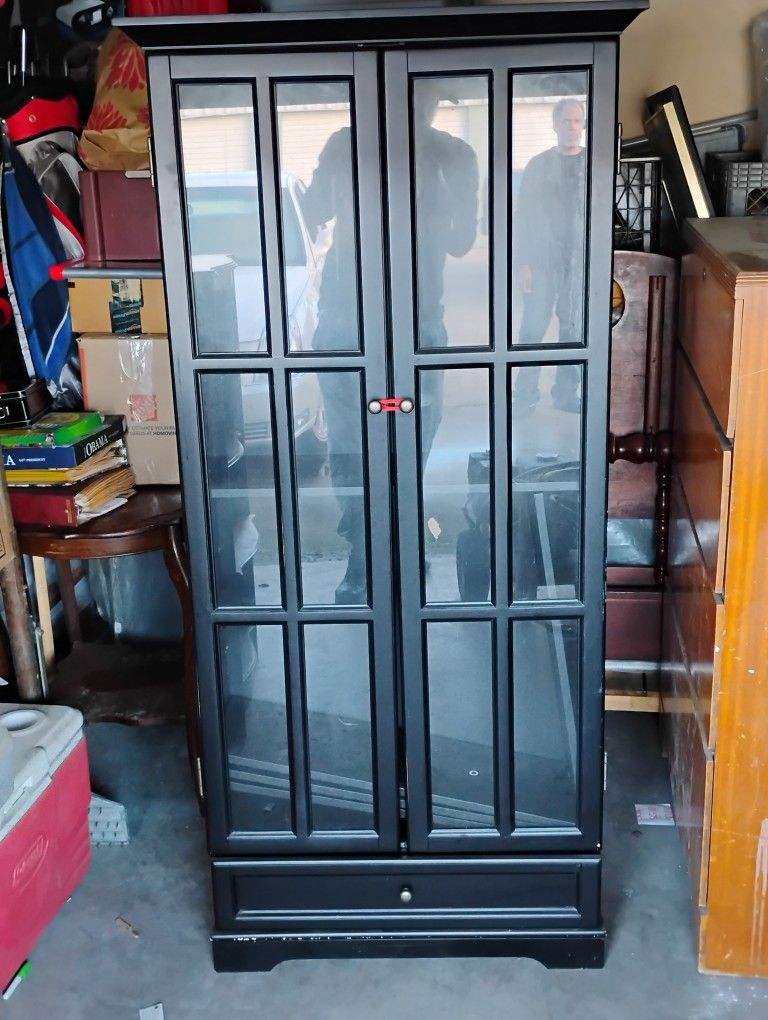 Barrister Black Wooden Bookcase Drawer For Storage Glass Doors Four Shelves