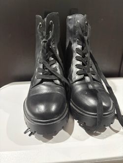 Black Leather Lace-Up Combat Boots