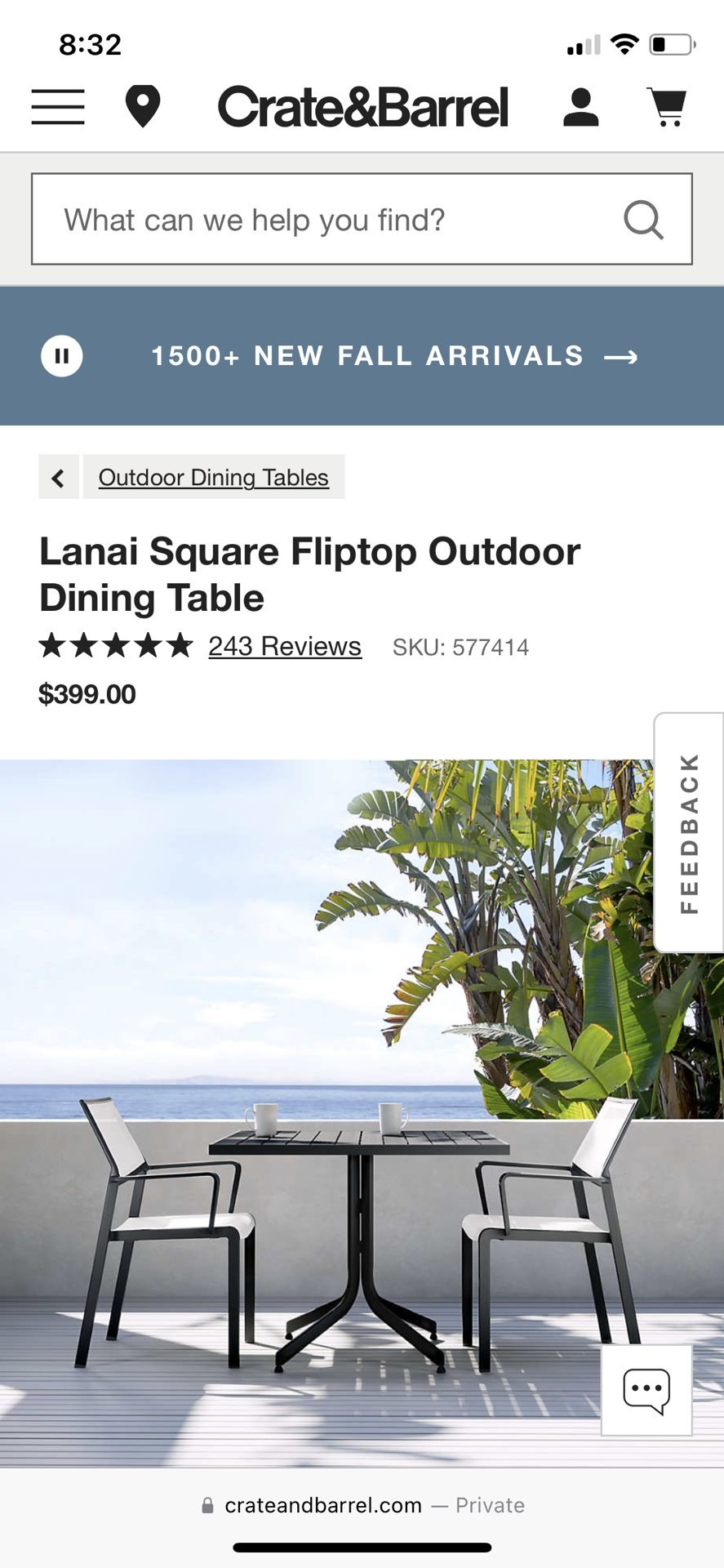 Crate & Barrel Lanai Patio Bistro Set