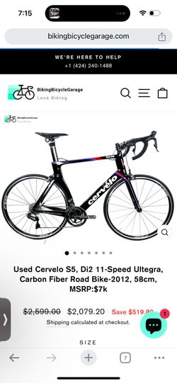 Used Cervelo S5, Di2 11-Speed Ultegra, Carbon Fiber Road Bike-2012, 58cm, MSRP:$7k