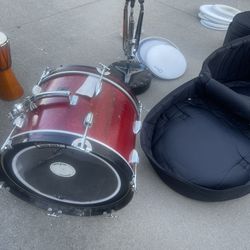 3  Drums Zim Gar Drums With Cases And Seat Red Sparkle Vintage 