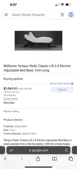 Twin TEMPUR-PERIC MATTRESS ELECTRIC Adjustable Frame