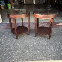 Real Wood With Glass Top End Tables