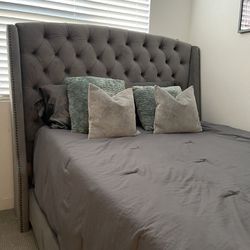 Queen Tufted Gray Bed Frame