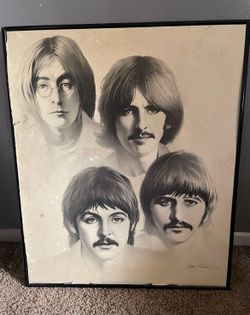 Beatles 1988 Gary Saderup Signed Lithograph Print Framed Portrait Rare Collectible Wall Art John Lennon Paul McCartney Ringo