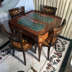 REDUCED  SORRENTO ITALY WOOD GAME TABLE AND 4 CHAIRS