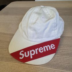 Supreme New Visor Label 6-Panel White Hat Cap All Cotton Leather 