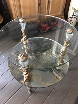 Vintage gold round Glass Table