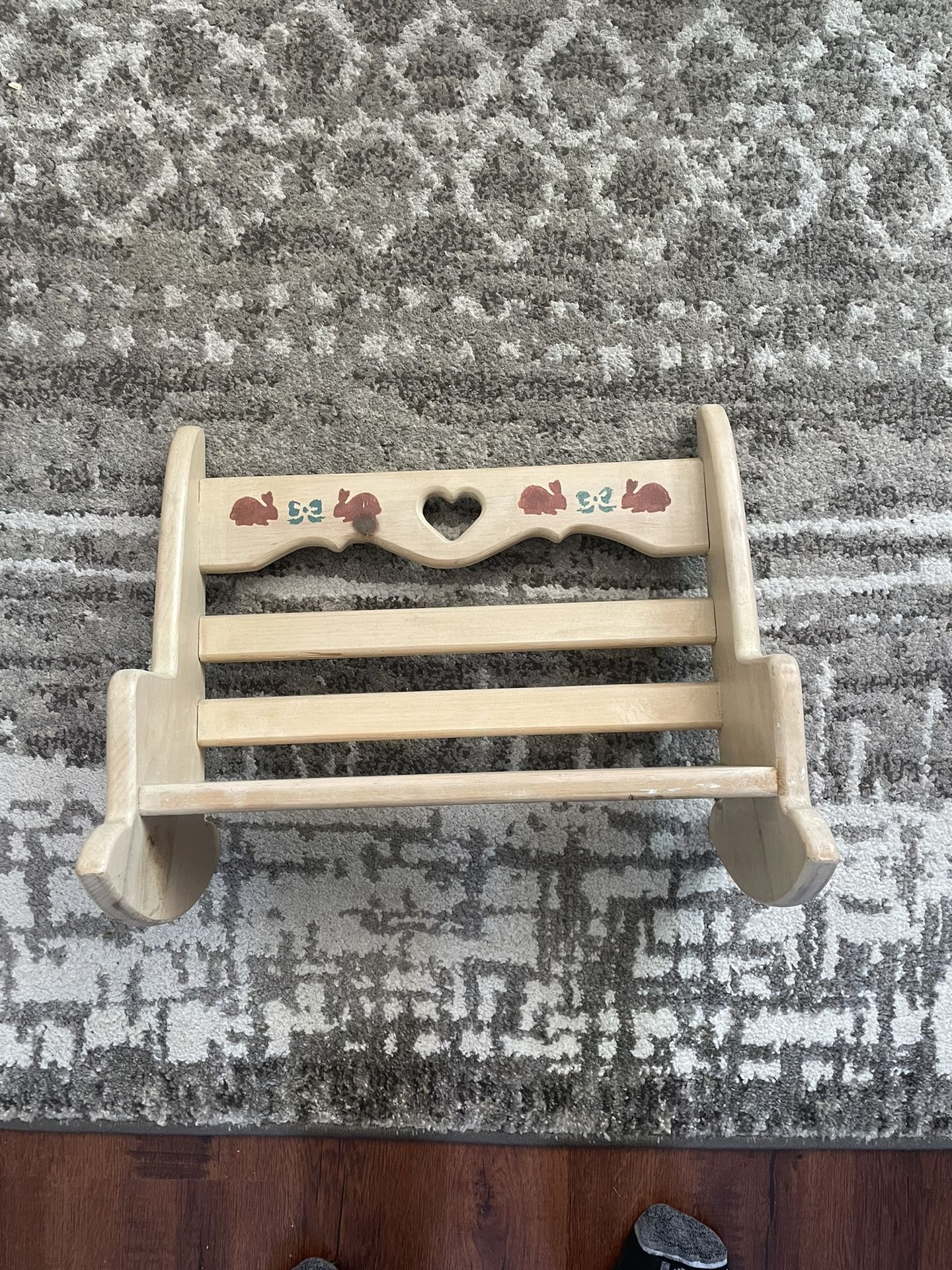 Small Doll Wooden Loveseat Rocker Bench for Dolls or Display