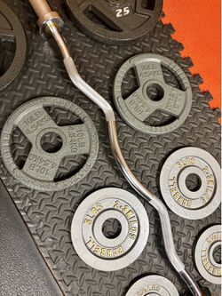Pretty Cool Start Olympic Curl Bar with Pairs on 25s to 2.5s Pounders. BRAND NEW!! Brute W: 105#