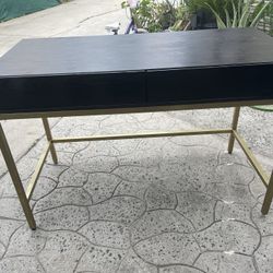 BEAUTIFUL BLACK DESK 2 DRAWERS IRON AND WOOD 
