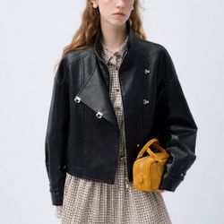 Orvani Minimal Leather Zip Jacket