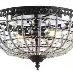 Jonathan Y 12.25" X 8.5" Flushmount Cieling Light With Crystal Style Globe In Black