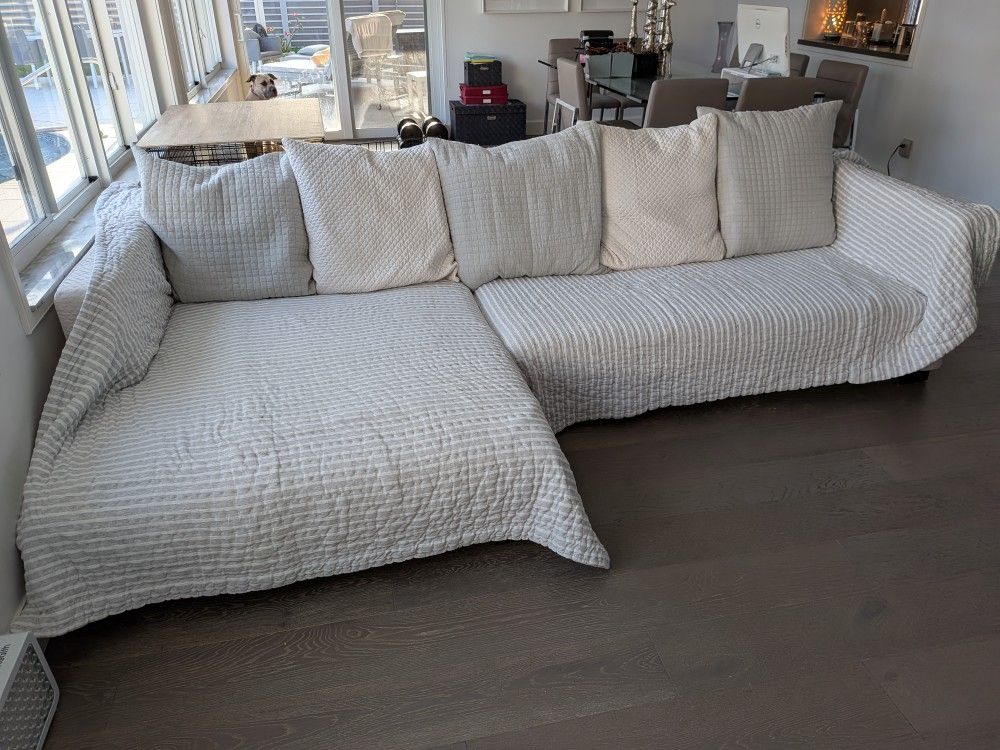 Contemporary Sofa With Double Wide Chaise Neutral Earth Tones - Total Length 120" - 60" Deep Chaise