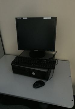 Computer, monitor, keyboard, and mouse